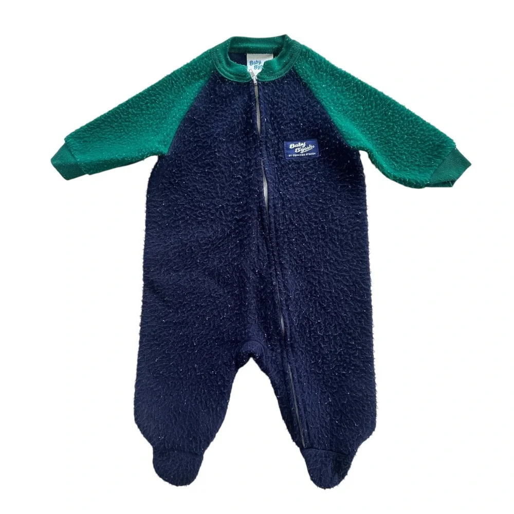 Baby Bgosh by OshKosh 6 Month Green Blue Fleece Footed Sleeper Front Zip Vintage